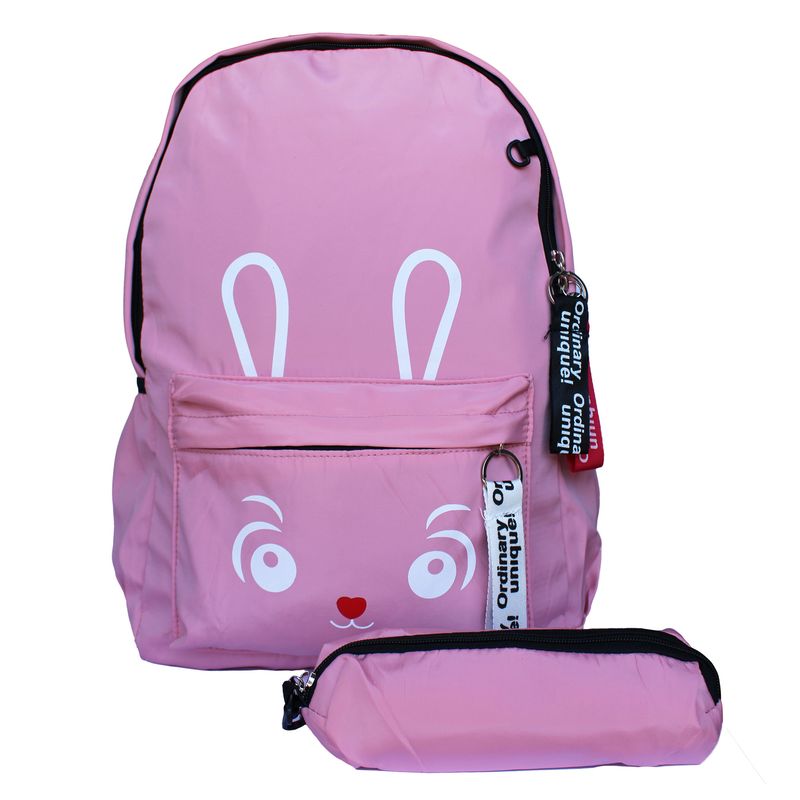GENERICO - Mochila Escolar Kawaii Con Cara De Conejo + Estuche color rosa
