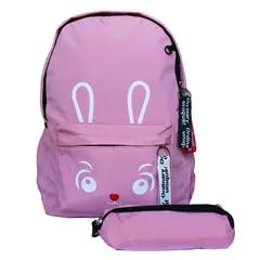 GENERICO - Mochila Escolar Kawaii Con Cara De Conejo + Estuche color rosa
