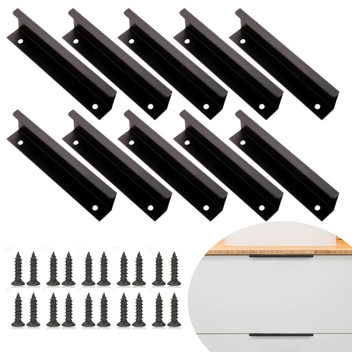 DEKANO - 10 Cajón Tiradores Plano De 25cm Mango Oculto Puerta Cocina