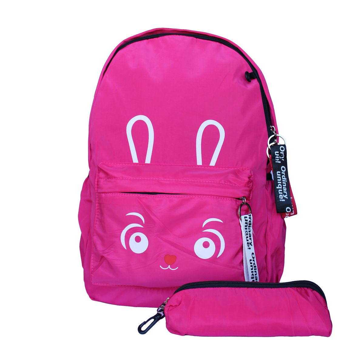 GENERICO - Mochila Escolar Kawaii Con Cara De Conejo + Estuche color fucsia