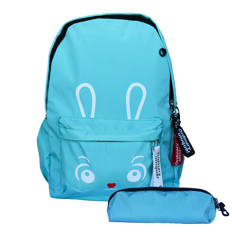 GENERICO - Mochila Escolar Kawaii Con Cara De Conejo + Estuche color calipso