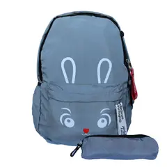 GENERICO - Mochila Escolar Kawaii Con Cara De Conejo + Estuche color gris