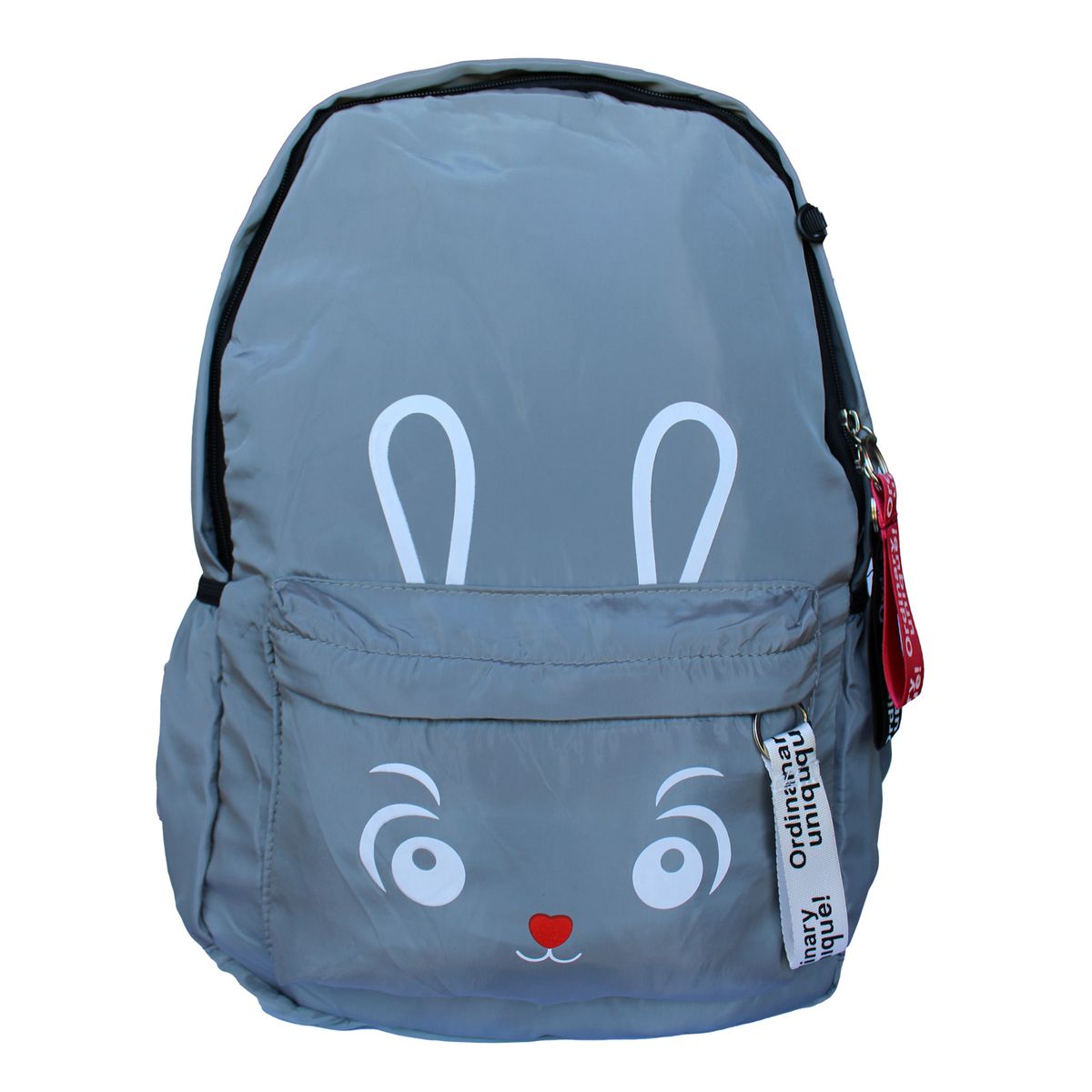 GENERICO - Mochila Escolar Kawaii Con Cara De Conejo + Estuche color gris