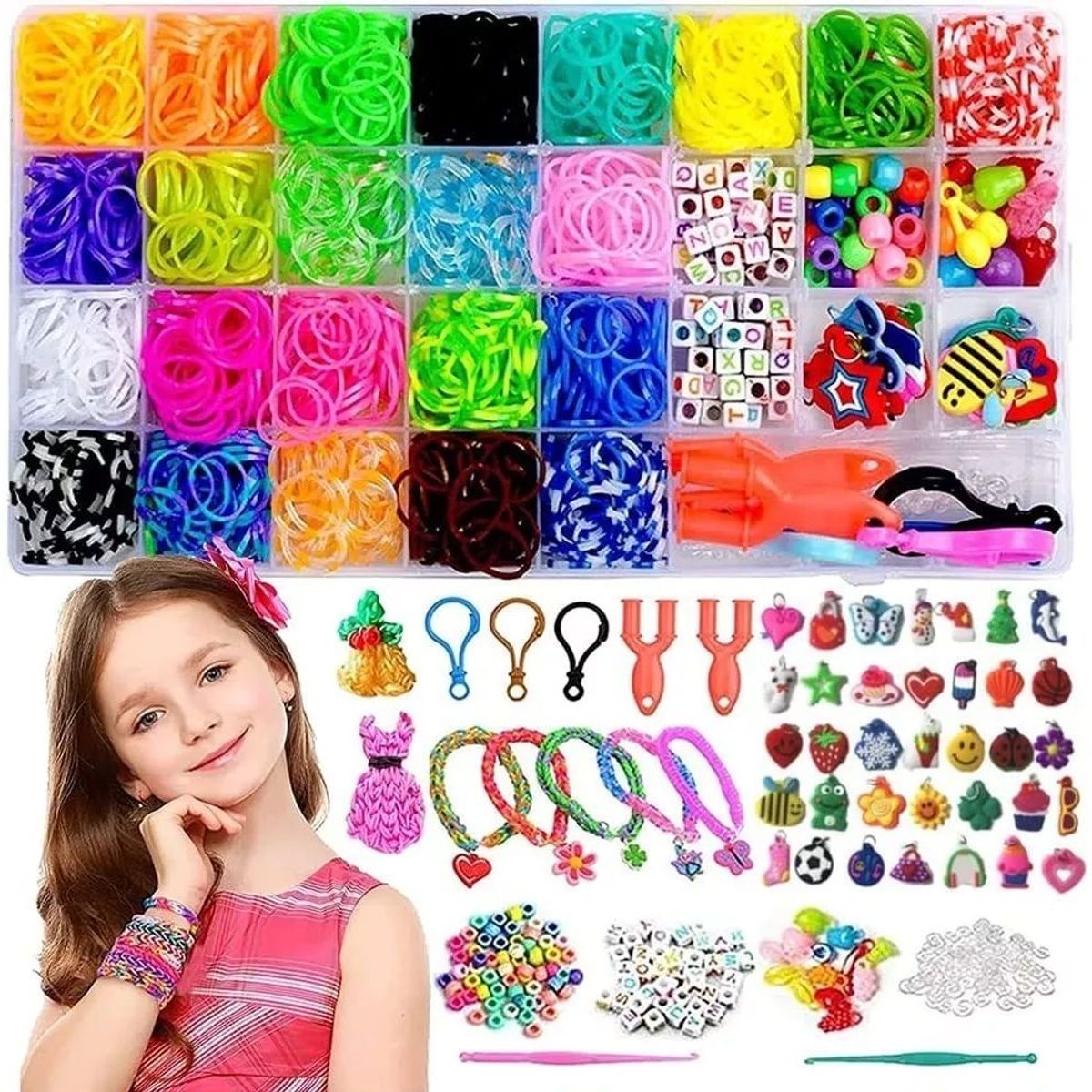 KUANGYE - Kit Para Hacer Pulseras De Elástico 23 Colores+rebordeado