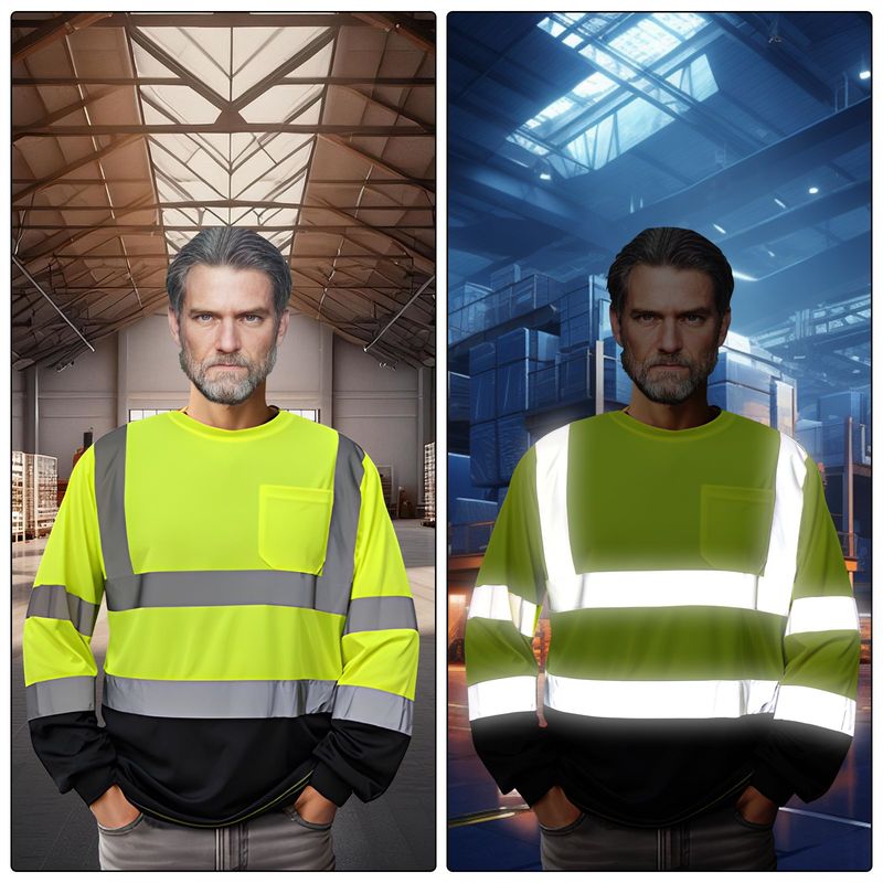 KOKILA - Clase 3 Camiseta Reflectante Seguridad Manga Larga Alta Visibilidad