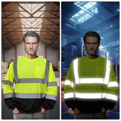 KOKILA - Clase 3 Camiseta Reflectante Seguridad Manga Larga Alta Visibilidad