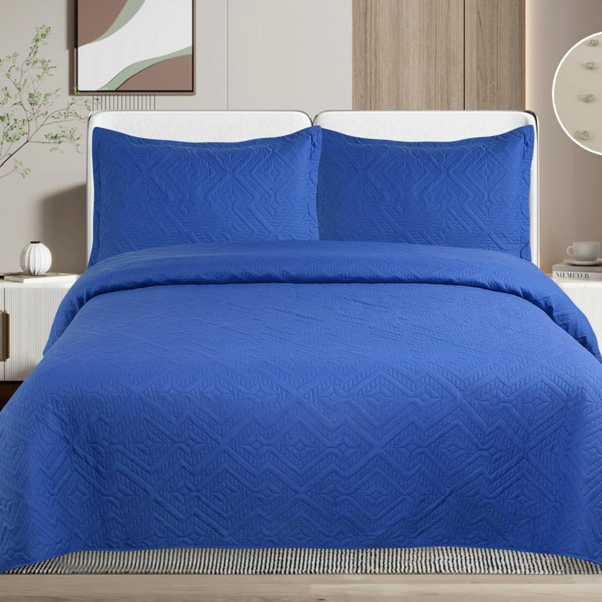 GENERICO - Quilt de Verano 1.5 Plaza. Color Azul Rey TF03