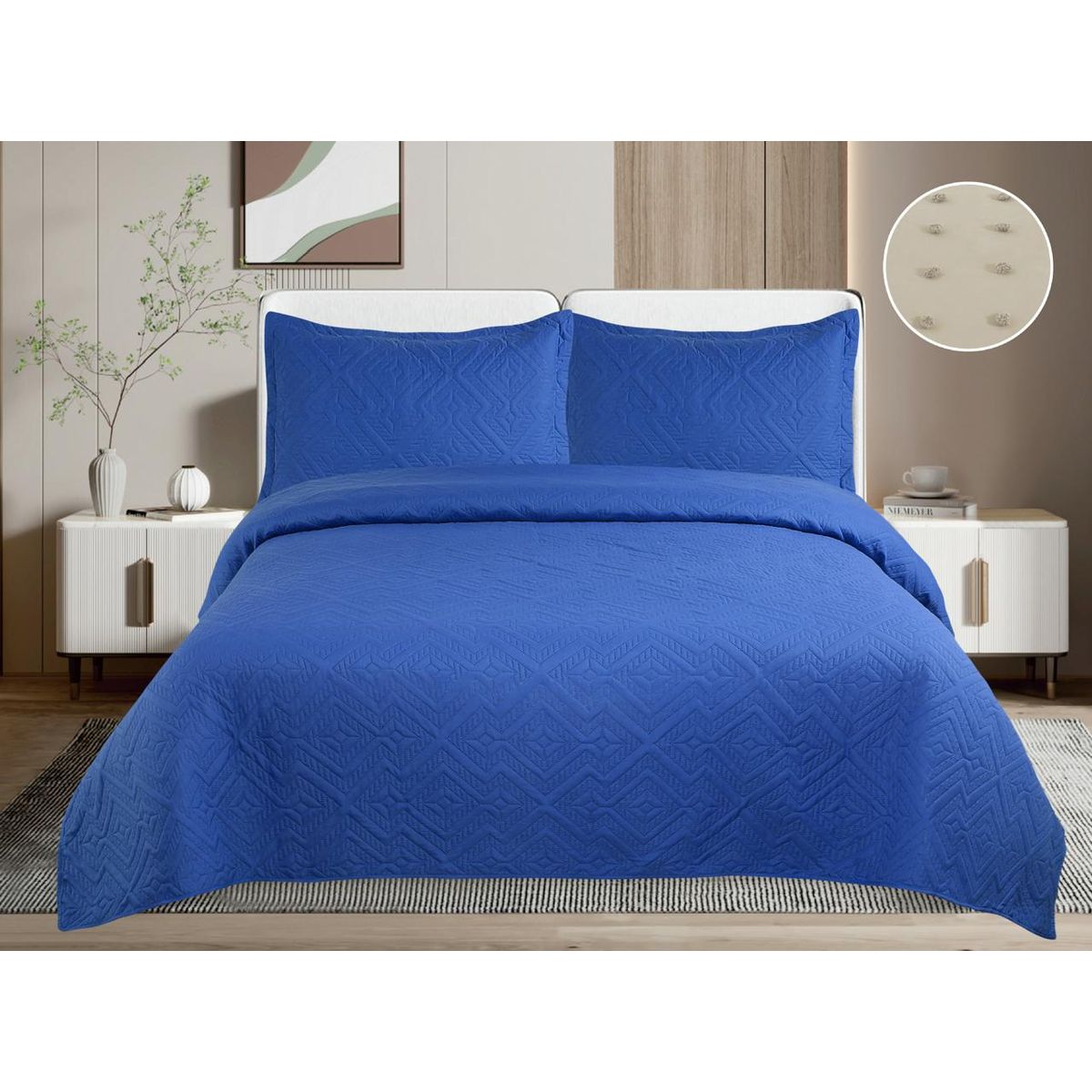 GENERICO - Quilt de Verano 1.5 Plaza. Color Azul Rey TF03