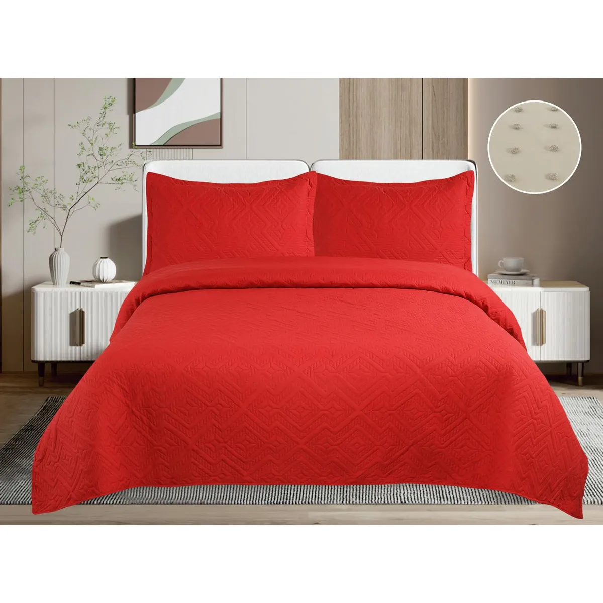 GENERICO - Quilt de Verano 1.5 Plaza. Color Rojo TF07