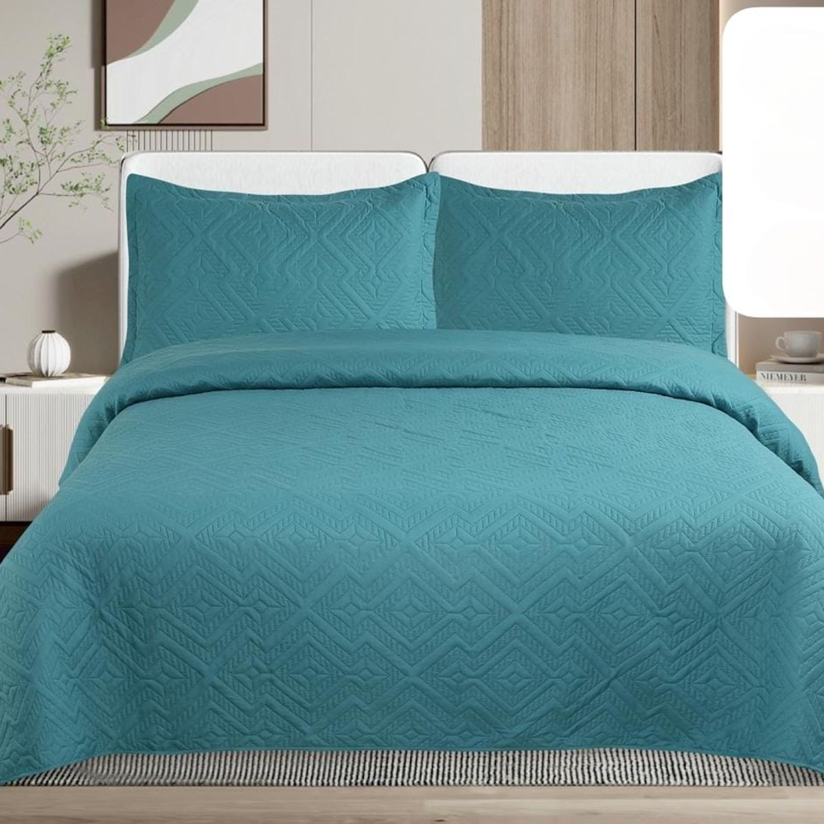 GENERICO - Quilt de Verano 1.5 Plaza. Color Turquesa TF08