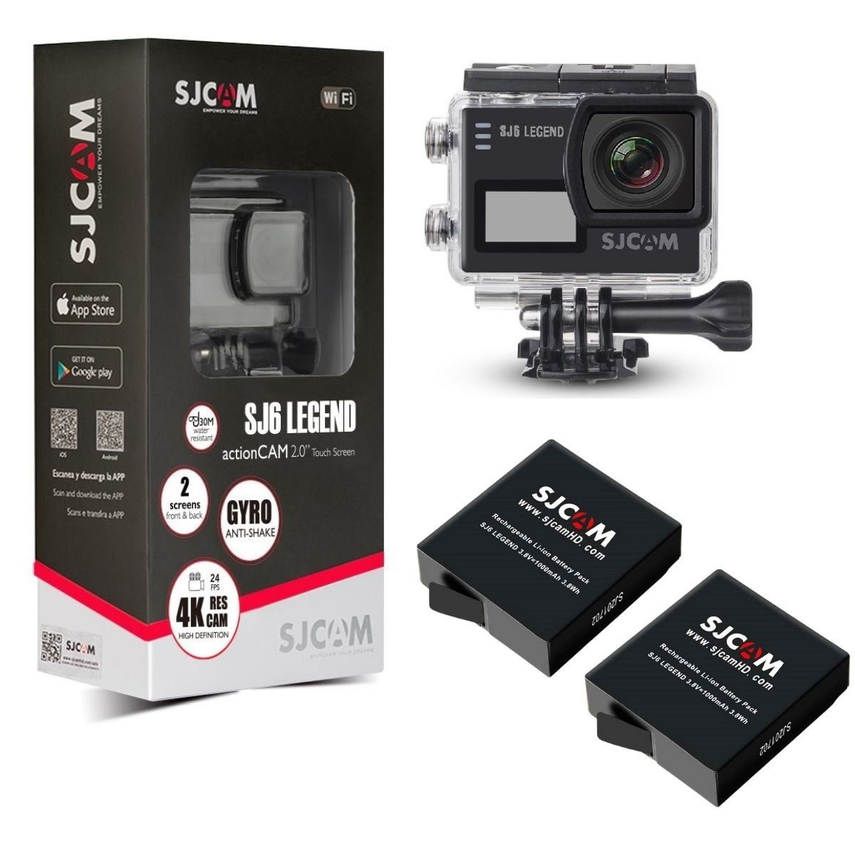 SJCAM - Pack Cámara SJ6 LEGEND SJCAM 4K Wifi más 2 Baterías