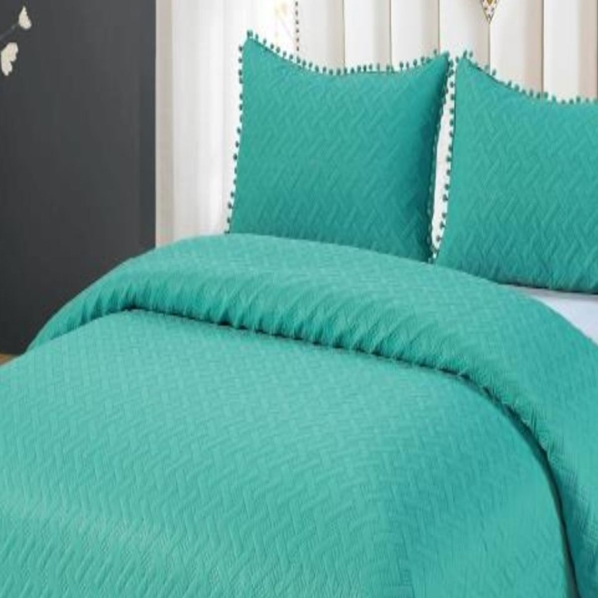 GENERICO - Cubrecama De Verano Con Pompones - Estilo Fresco y Elegante King  L3