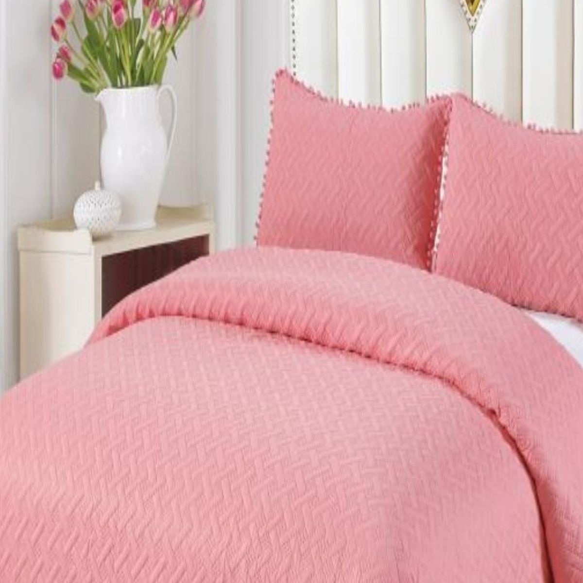 GENERICO - Cubrecama De Verano Con Pompones - Estilo Fresco y Elegante King  L4