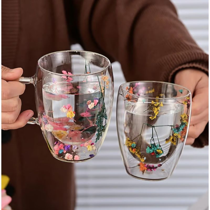 GENERICO - Set 2 Tazas Mug Doble Pared Con Flores Eternas 350ml