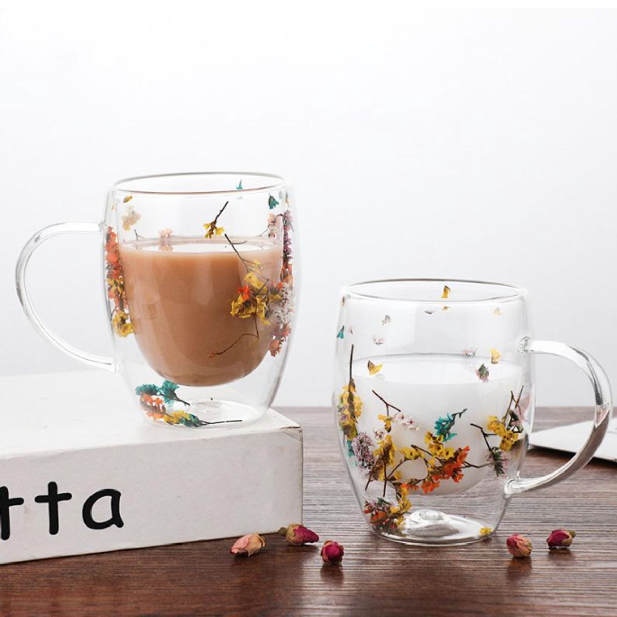 GENERICO - Set 2 Tazas Mug Doble Pared Con Flores Eternas 350ml
