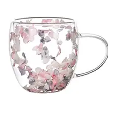 GENERICO - 2 X Tazón Mug Doble Pared De Vidrio 200cc Con Flores