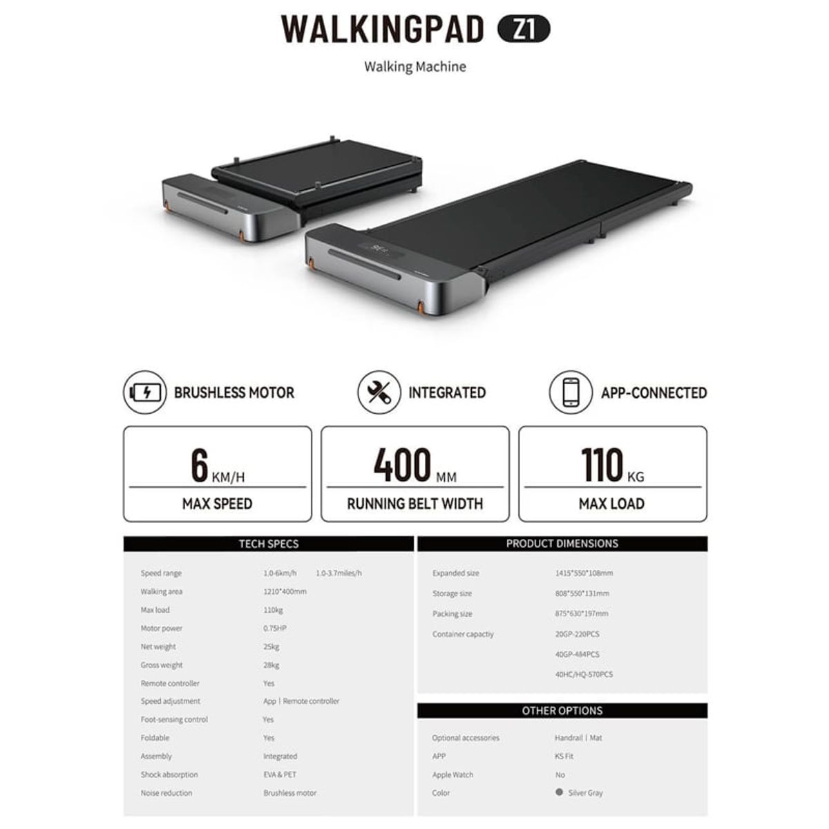 KINGSMITH - KINGSMITH Caminadora Walkingpad Z1 Color Negro