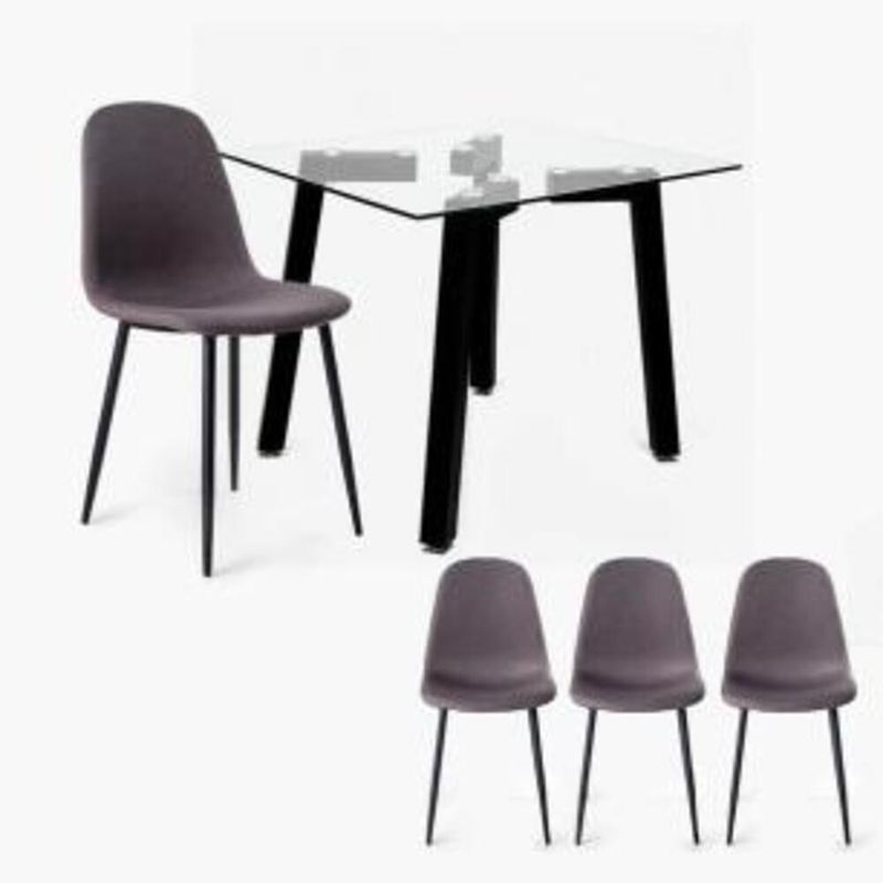 SPAZZIO - Mesa comedor cuadrada Jockey negra + 4 sillas Cross negro/canela