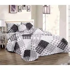 GENERICO - CUBRECAMA DE VERANO QUILT CON DISEÑO 1.5 PLAZA CUADRO GRIS TF