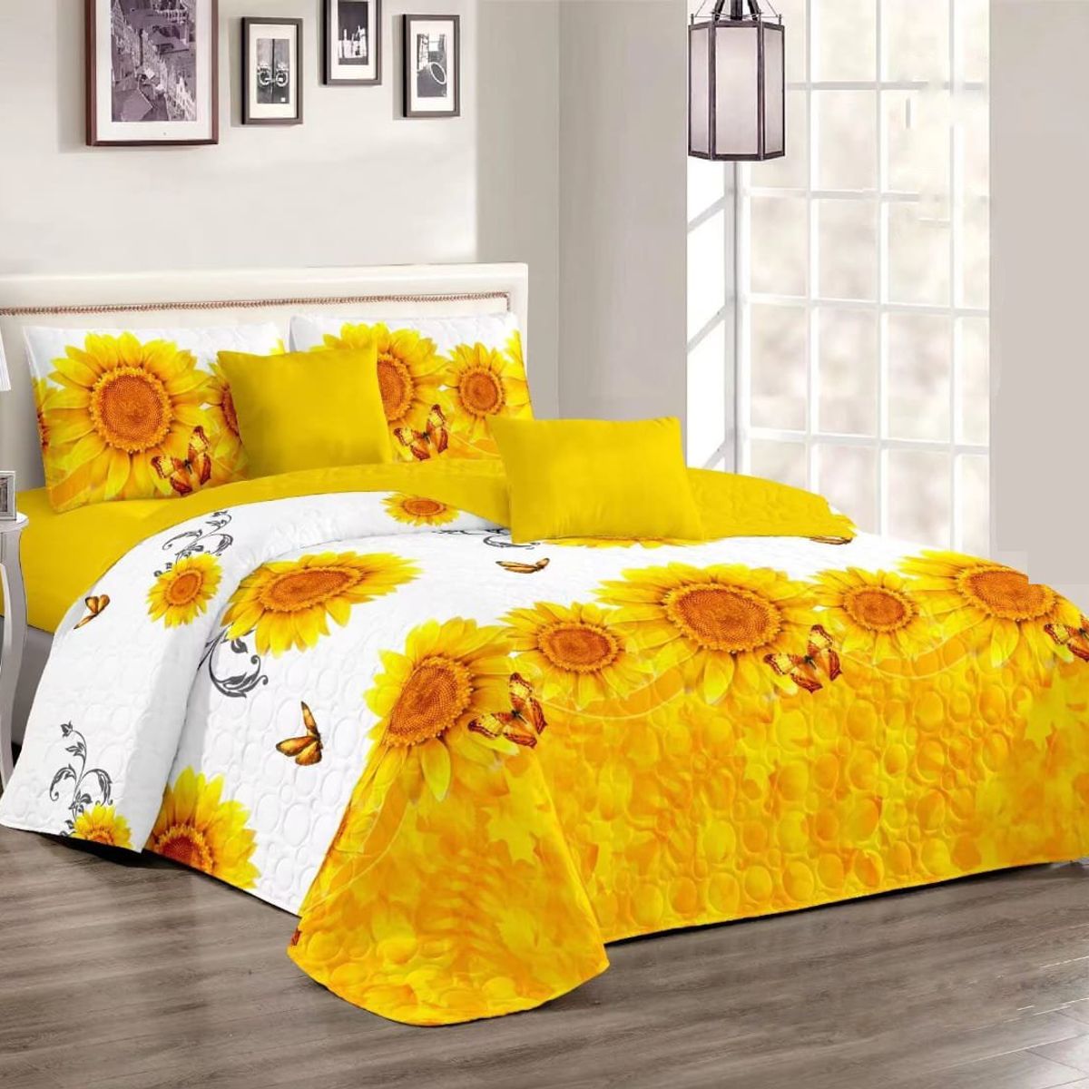 GENERICO - CUBRECAMA DE VERANO QUILT CON DISEÑO 2 PLAZA BLANCO GIRASOL TF