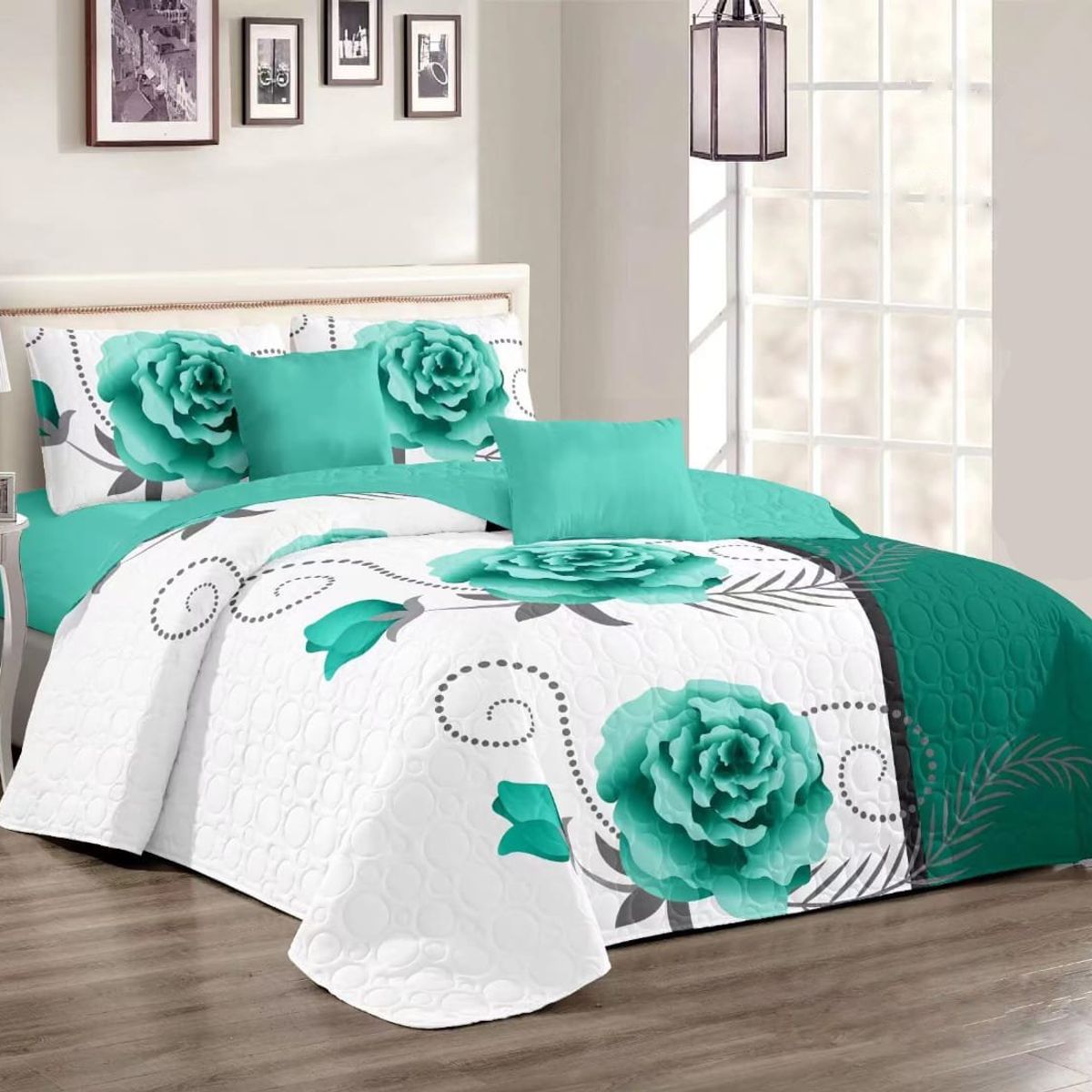 GENERICO - CUBRECAMA DE VERANO QUILT CON DISEÑO 2 PLAZA ROSA CELESTE TF