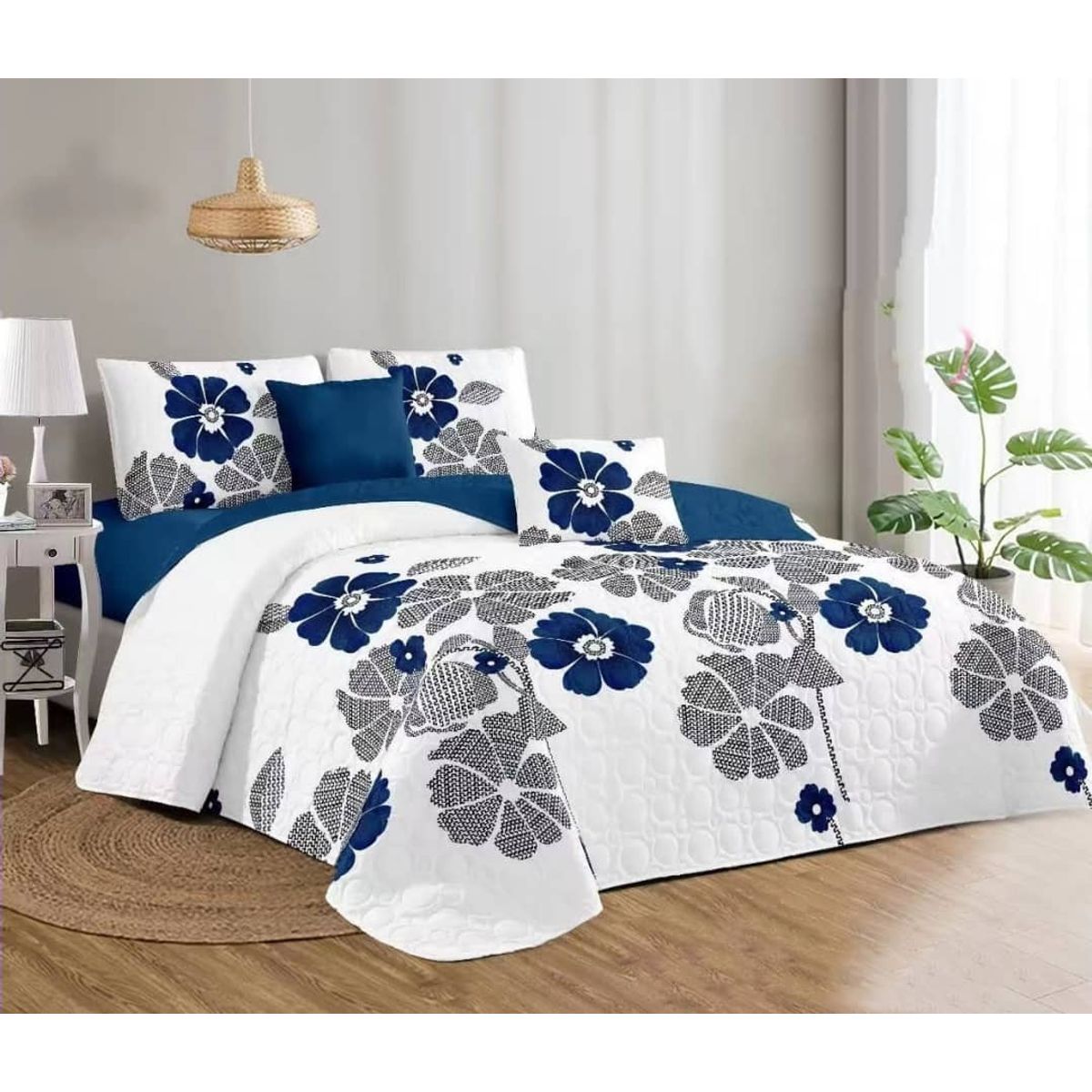 GENERICO - CUBRECAMA DE VERANO QUILT CON DISEÑO 2 PLAZA FLOR AZUL TF
