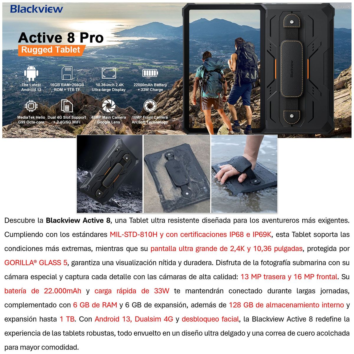 BLACKVIEW - Blackview Active 8 - 4G Tablet Resistente IP68IP69K 22000mAh