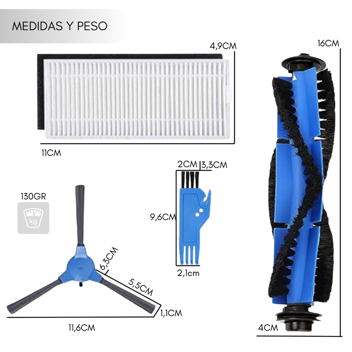 GENERICO - Kit Repuestos Cepillos Filtros Aspira Eufy Robovac