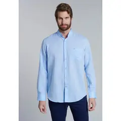 FEROUCH - Camisa Lino Cuello Mao F Celeste