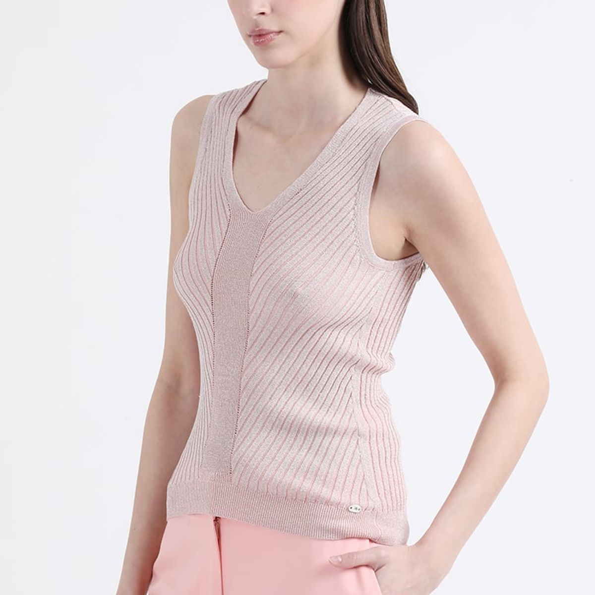 LIOLA - Top Largo, Tejido Punto Con Hilo Metalizado, Rosa Liola