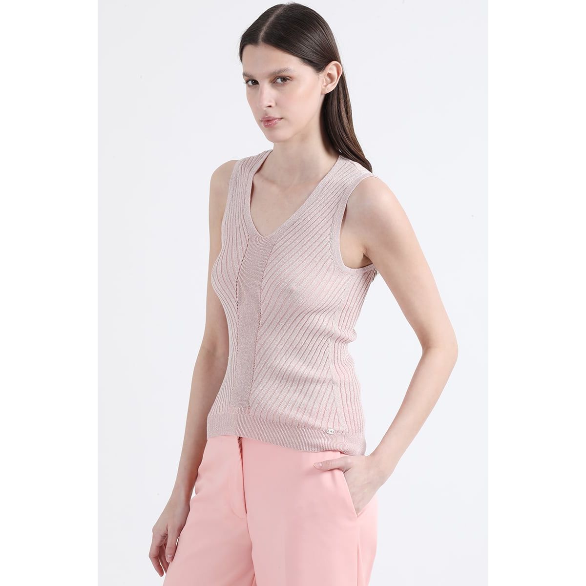 LIOLA - Top Largo, Tejido Punto Con Hilo Metalizado, Rosa Liola