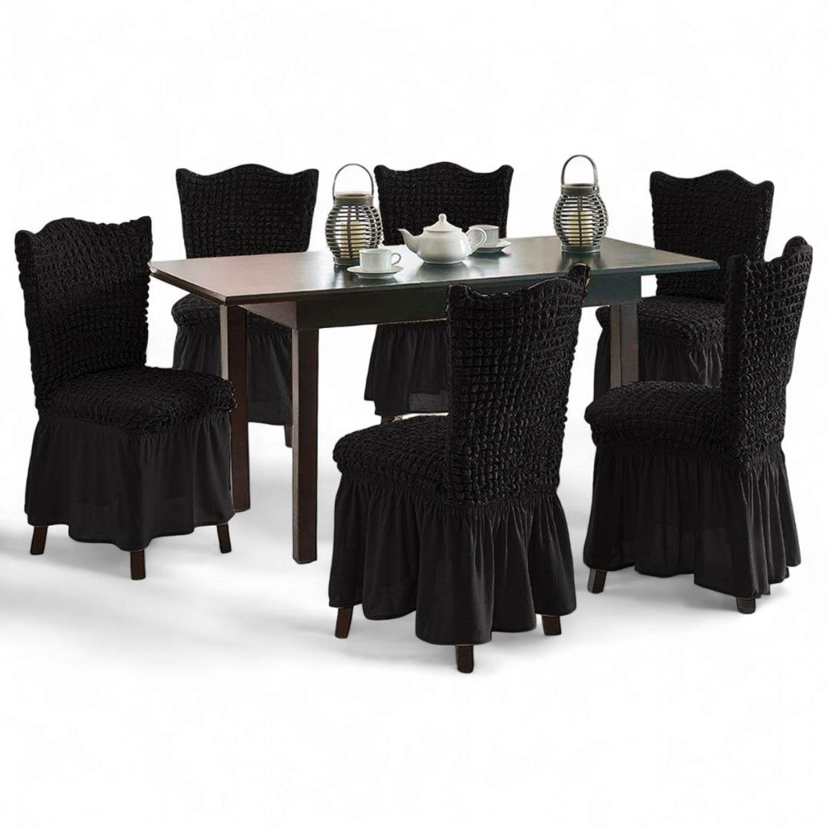 GENERICO - Juego De 6 Fundas Turcas Cubre Sillas Elasticadas Comerdor Negro