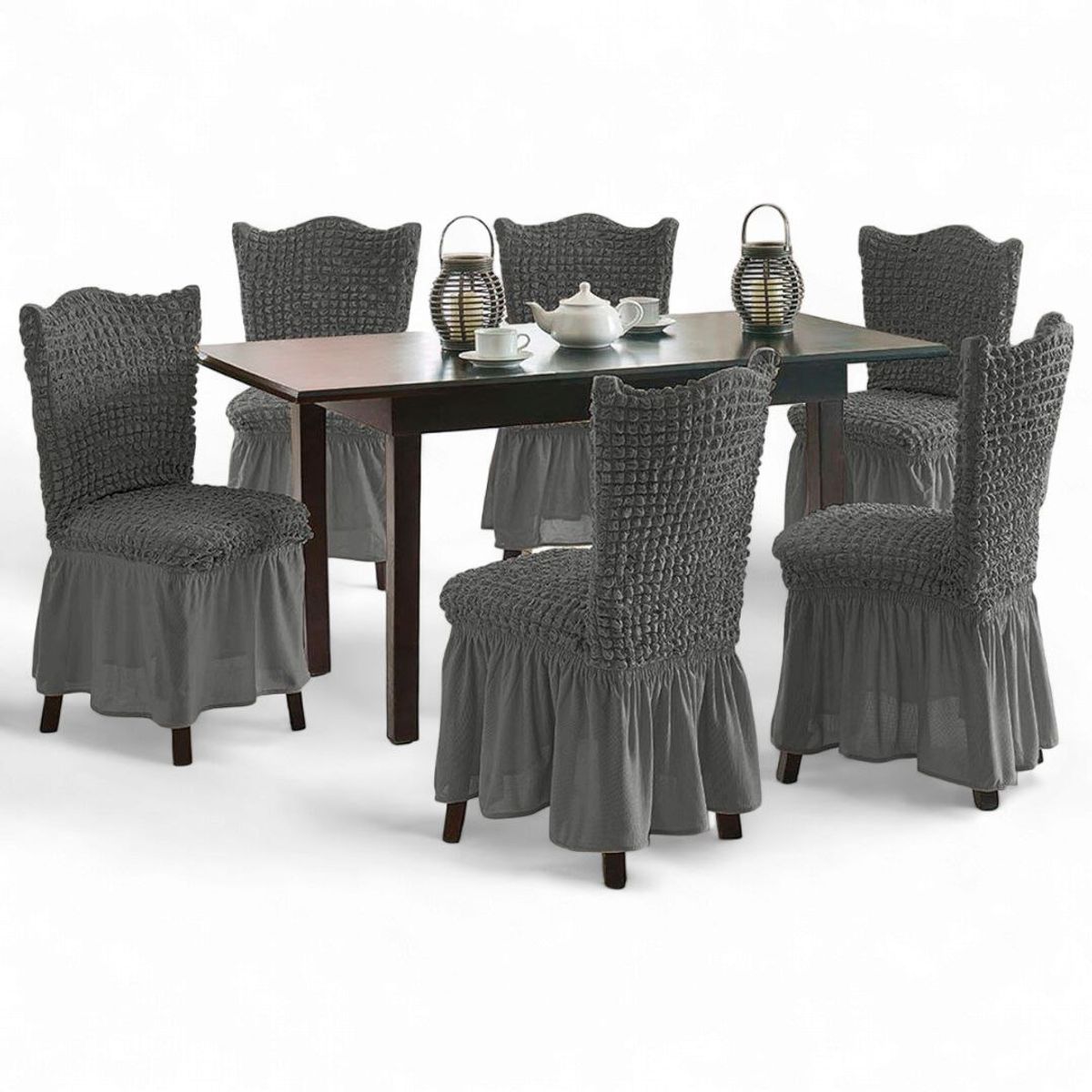 GENERICO - Juego De 6 Fundas Turcas Cubre Sillas Elasticadas Comerdor Gris