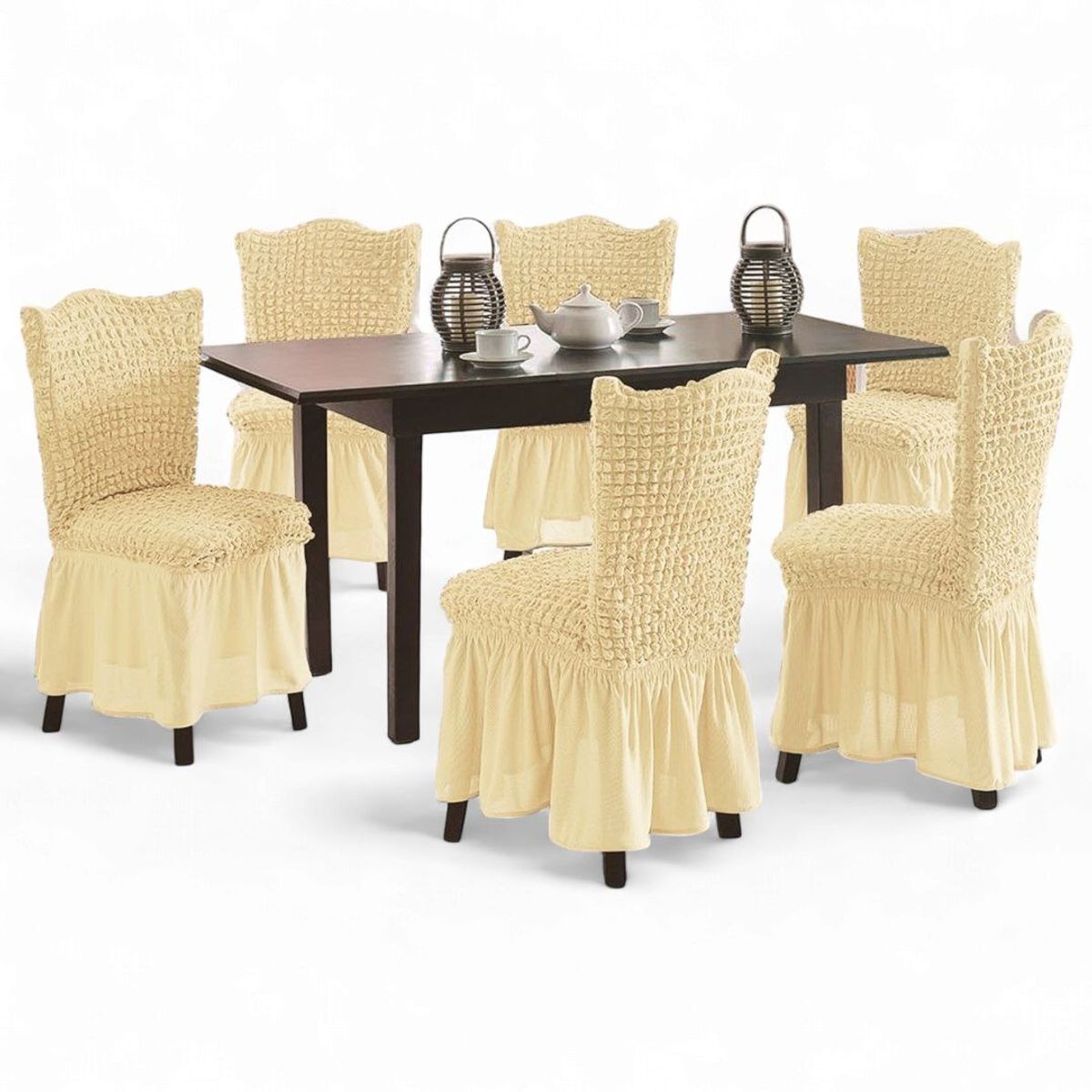 GENERICO - Juego De 6 Fundas Turcas Cubre Sillas Elasticadas Comerdor Beige