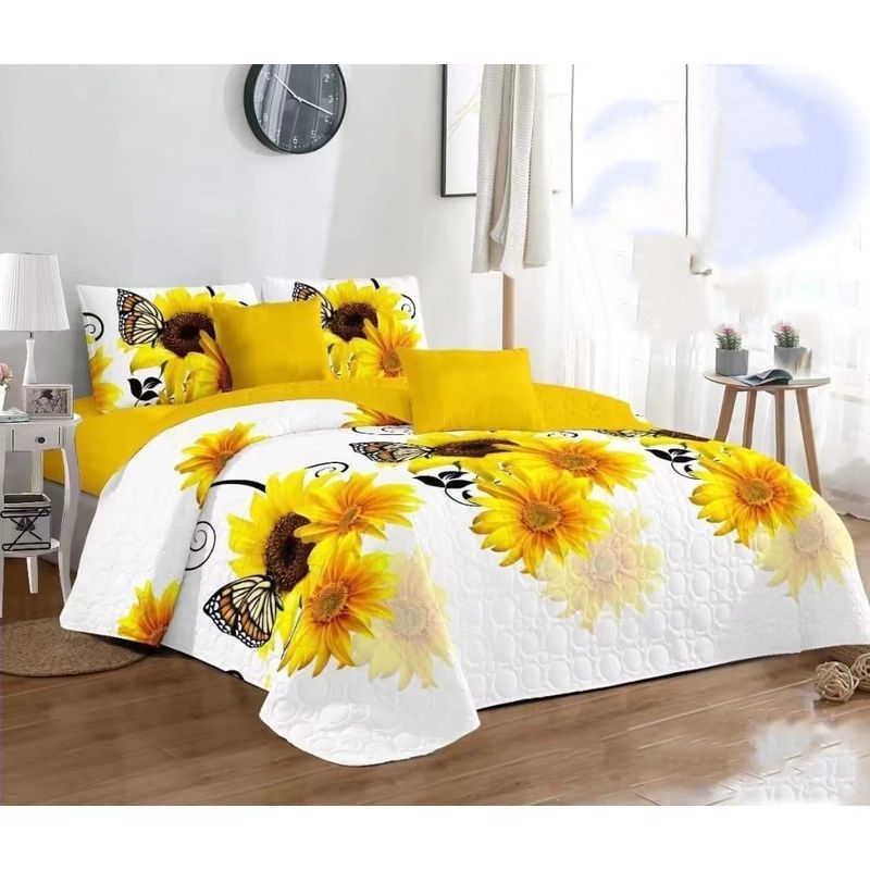 GENERICO - CUBRECAMA DE VERANO QUILT CON DISEÑO KING GIRASOLES BLANCO TF