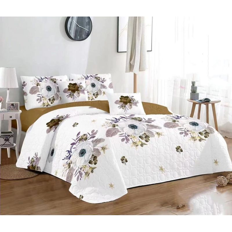 GENERICO - CUBRECAMA DE VERANO QUILT CON DISEÑO KING FLOR BLANCA TF