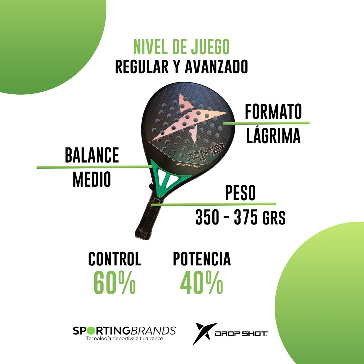 DROP SHOT - Pala Pádel Explorer Attack Carbon 3000 Con Funda