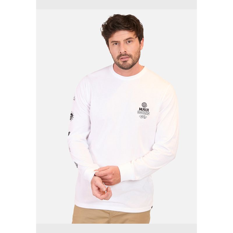 MAUI AND SONS - Polera ML Coral Coast Hombre Blanco Maui And Sons
