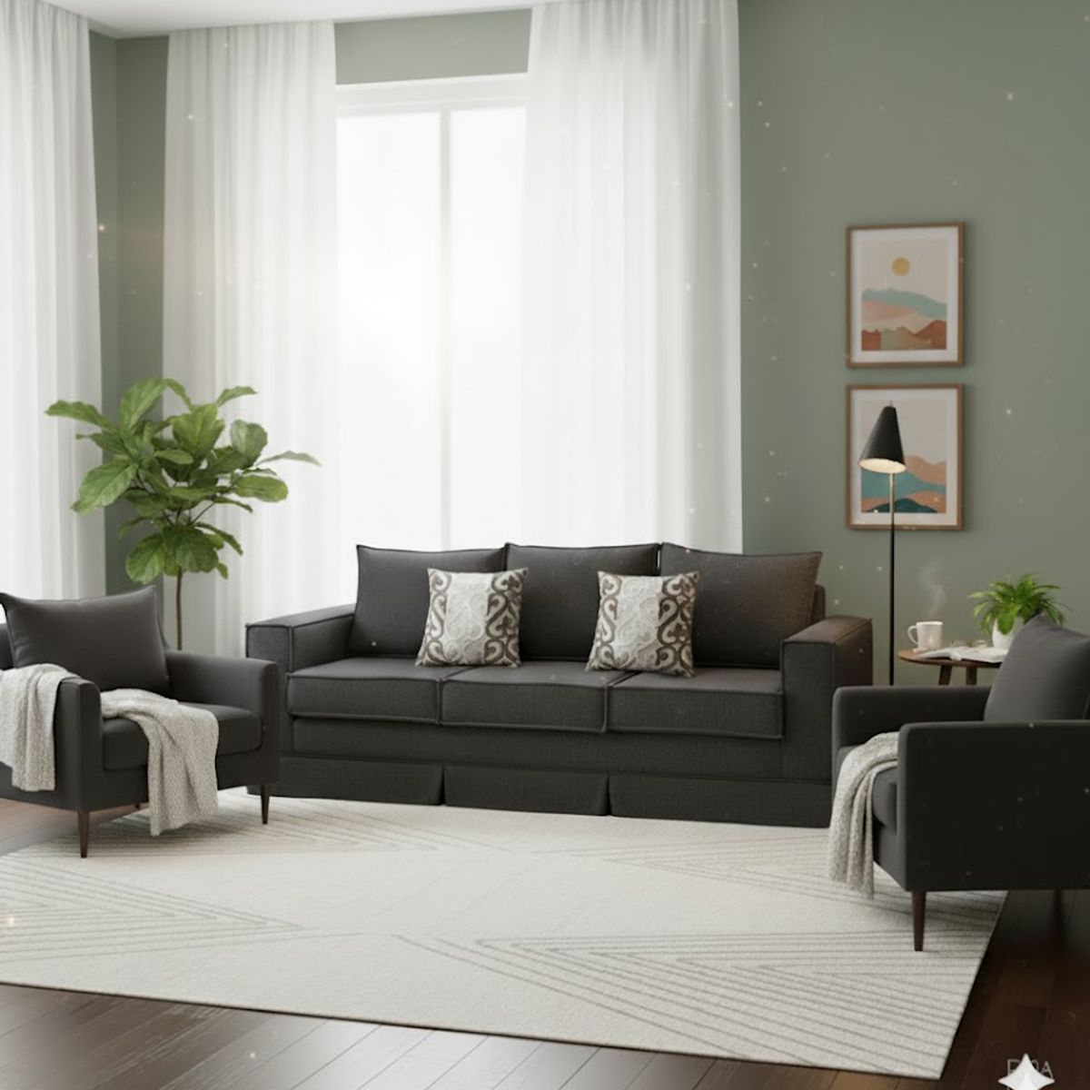 MUNDO LIVING - Living 311 Pompeya marengo sofa 3 cuerpos +2 poltronas resortes