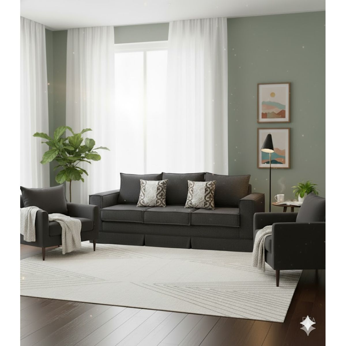 MUNDO LIVING - Living 311 Pompeya marengo sofa 3 cuerpos +2 poltronas resortes