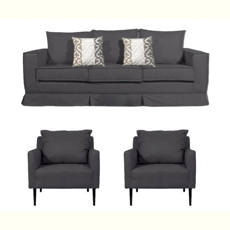 MUNDO LIVING - Juego Living 311 Pompeya marengo sofa+2 poltronas resortes