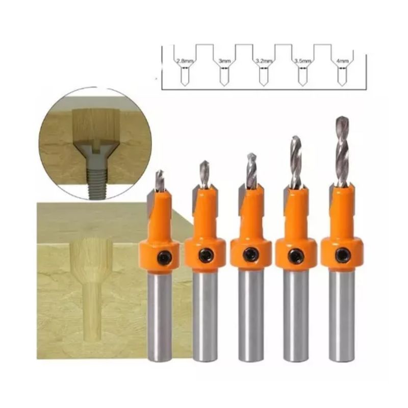 GENERICO - Set 5 Brocas De Avellanado Hss Carpinteria Vástago De 8mm