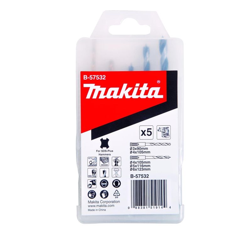 MAKITA - Set Brocas SDS-Plus Para Metal y Madera 5 Pzas - Makita