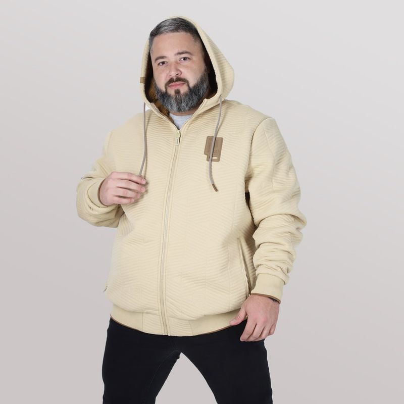 GANGSTER - Plus Poleron Fullziper Jacquard Sherpa Nebula Beige Gangster