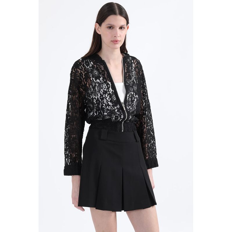 LIOLA - Chaqueta Bomber Encaje, Negro Liola