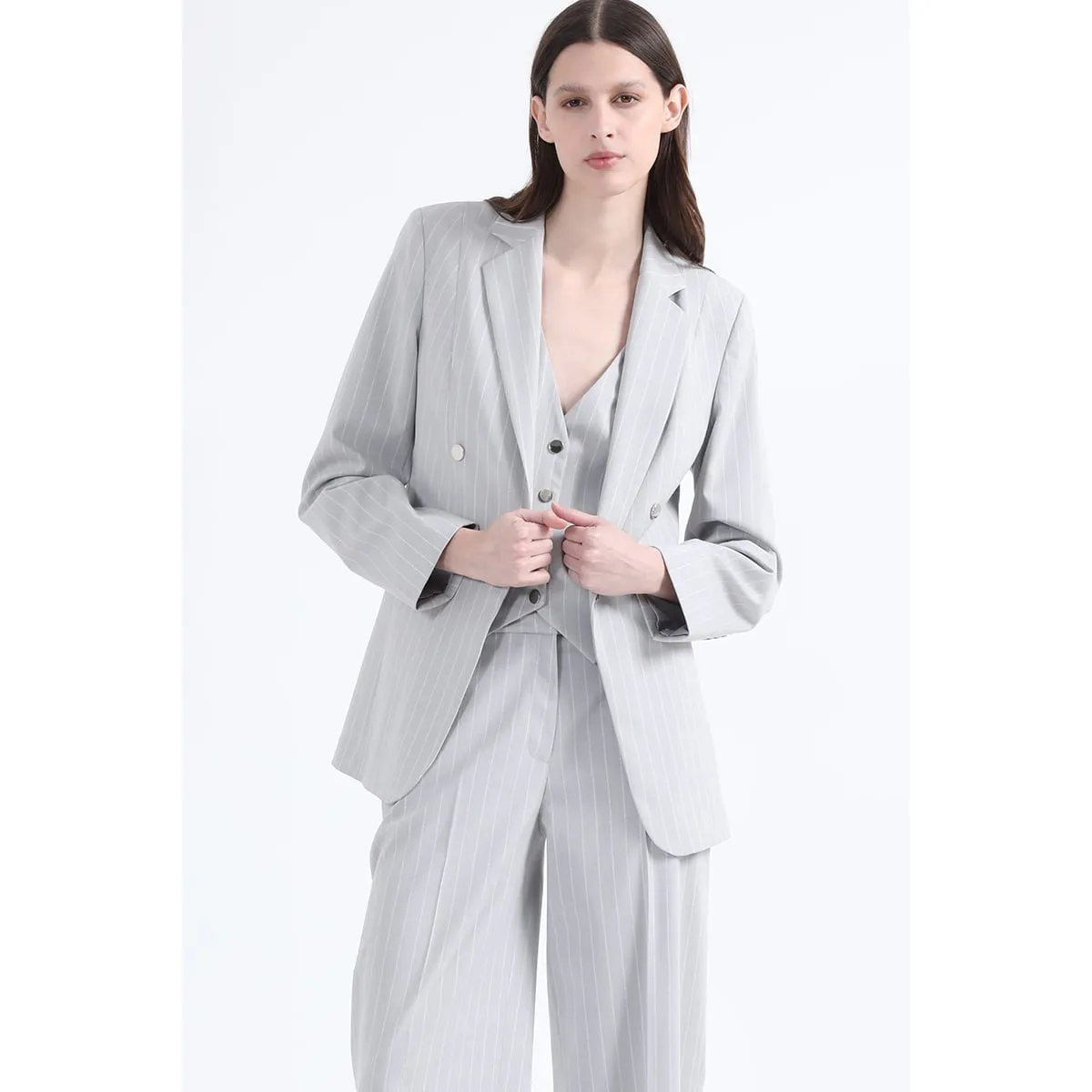 LIOLA - Blazer Entallado Listado Lurex Gris Liola
