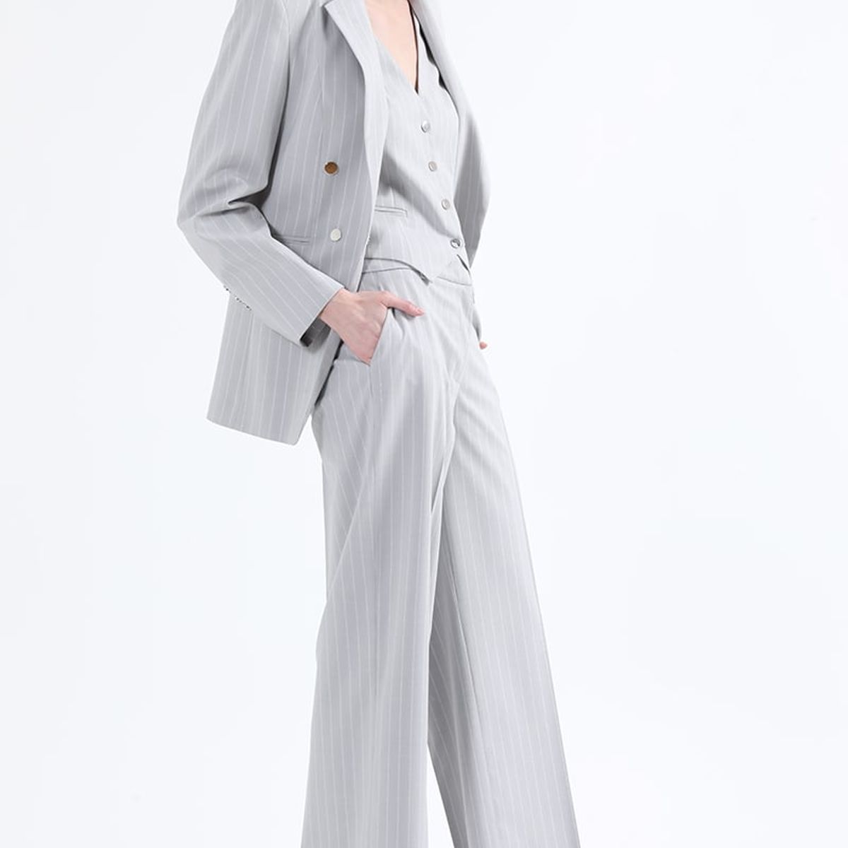 LIOLA - Blazer Entallado Listado Lurex Gris Liola