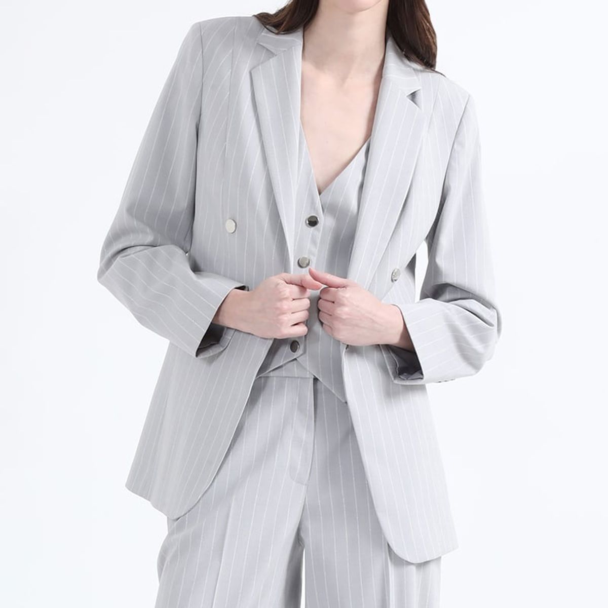 LIOLA - Blazer Entallado Listado Lurex Gris Liola