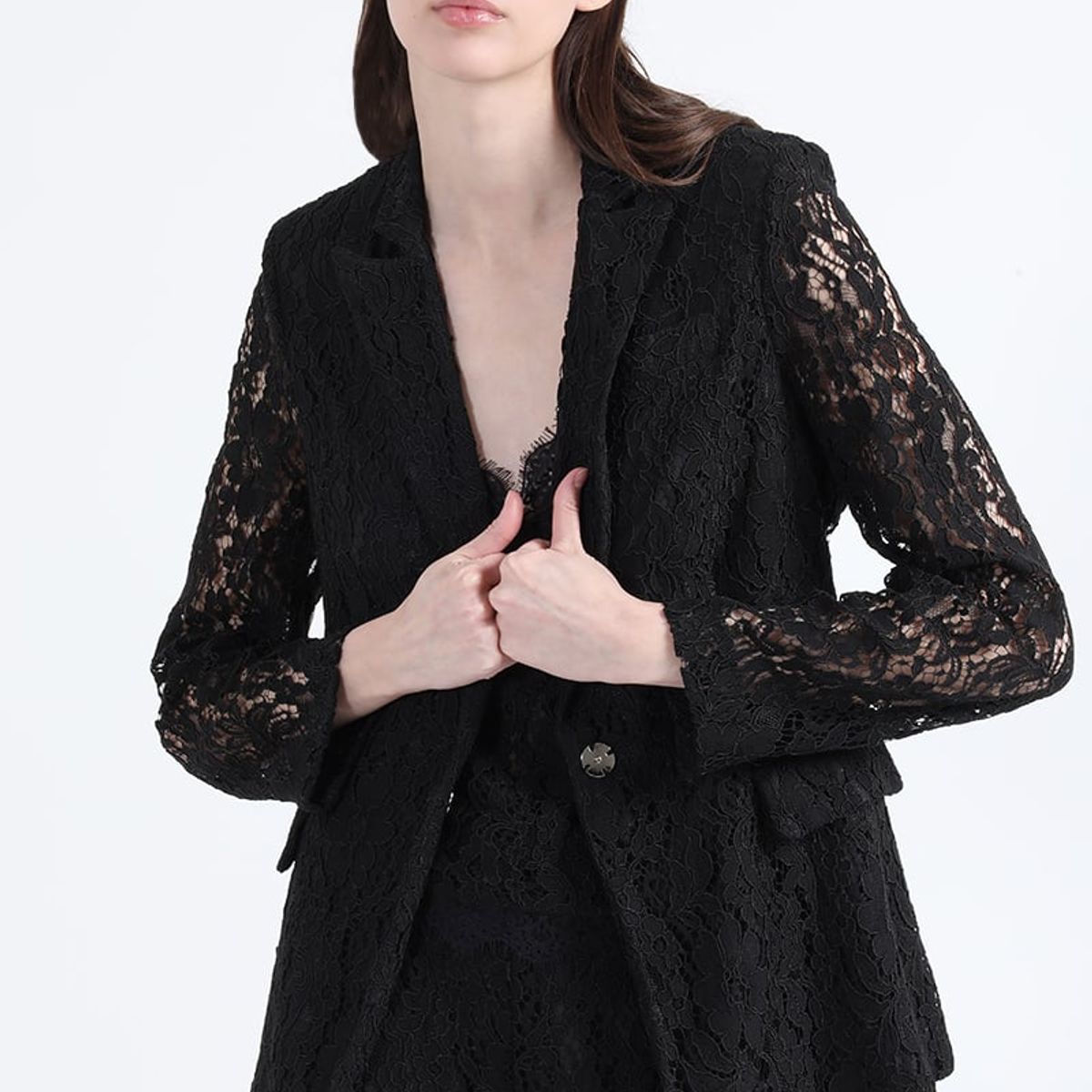 LIOLA - Blazer Entallado Encaje, Negro Liola