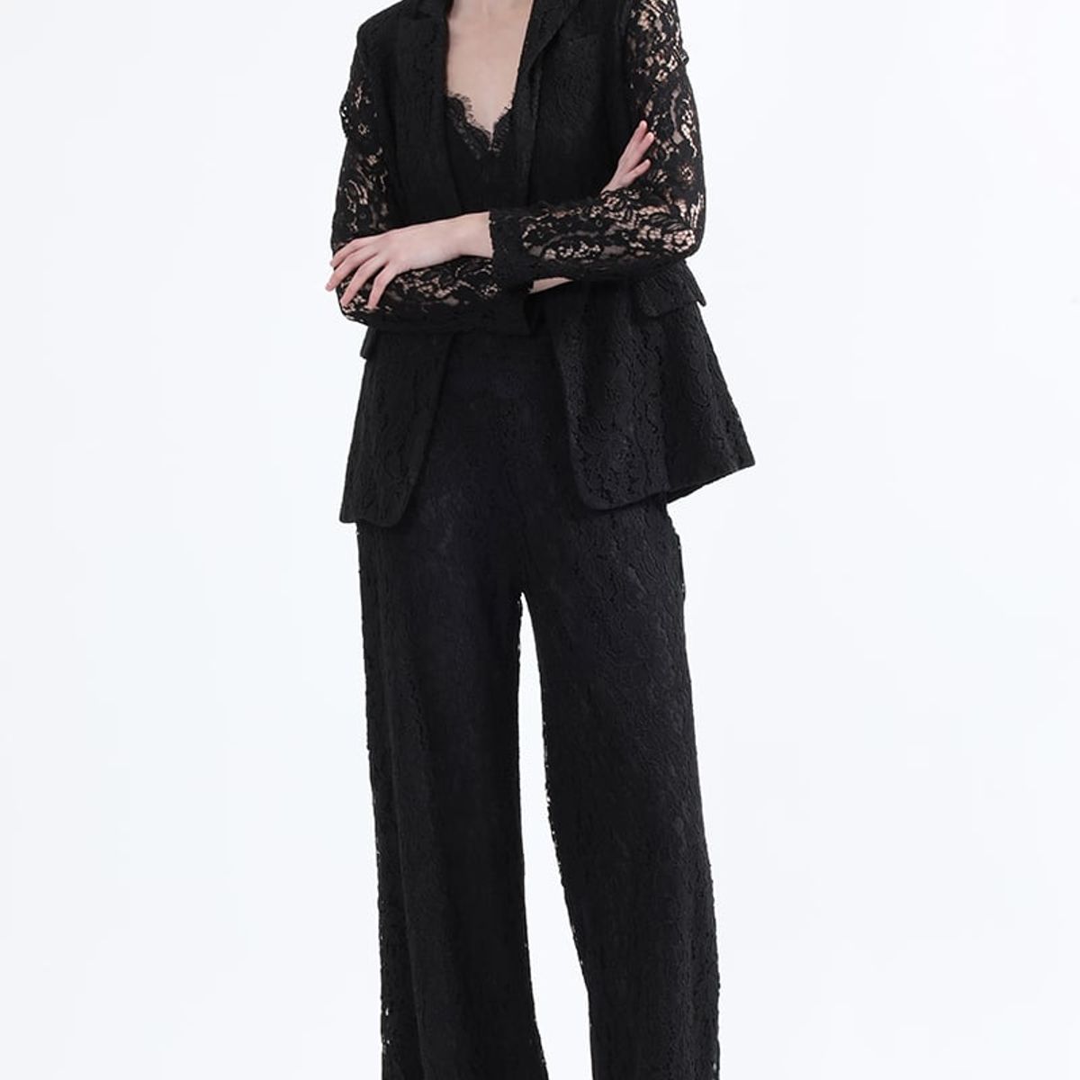 LIOLA - Blazer Entallado Encaje, Negro Liola